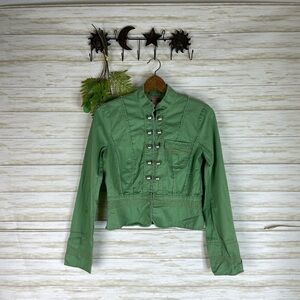 Y2K Lime Green Twenty One cropped Military Inspired Hook and Eye Jacket